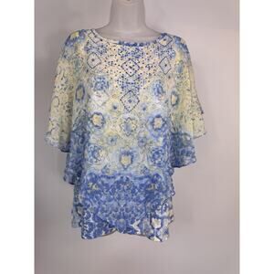 Hearts of Palm Women's Tropical Forest Print Knit Top Front Beads Size Large